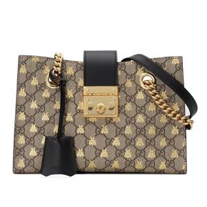 GUCCI GG Supreme Bees Padlock Shoulder Tote Bag 498156